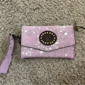 Keep it Gypsy Authentic Upcycled Embossed Cow Hide Hair Hide LV Studded Wristlet
